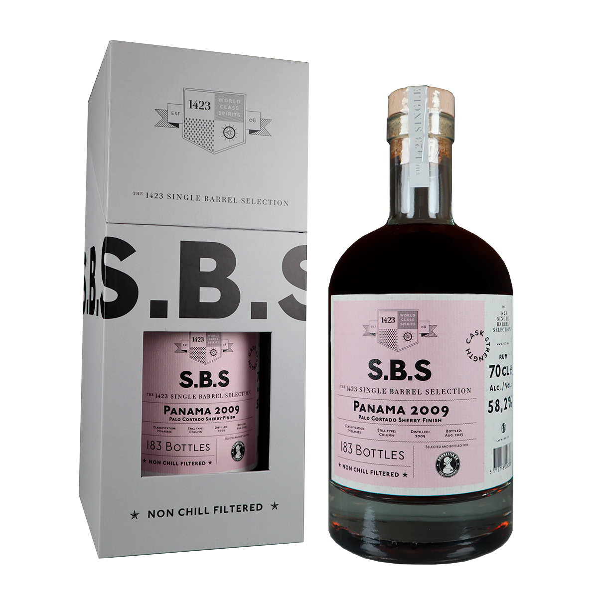 S.B.S Panama 2009 Palo Cortado Sherry Finish 58,2 %, flaske og æske