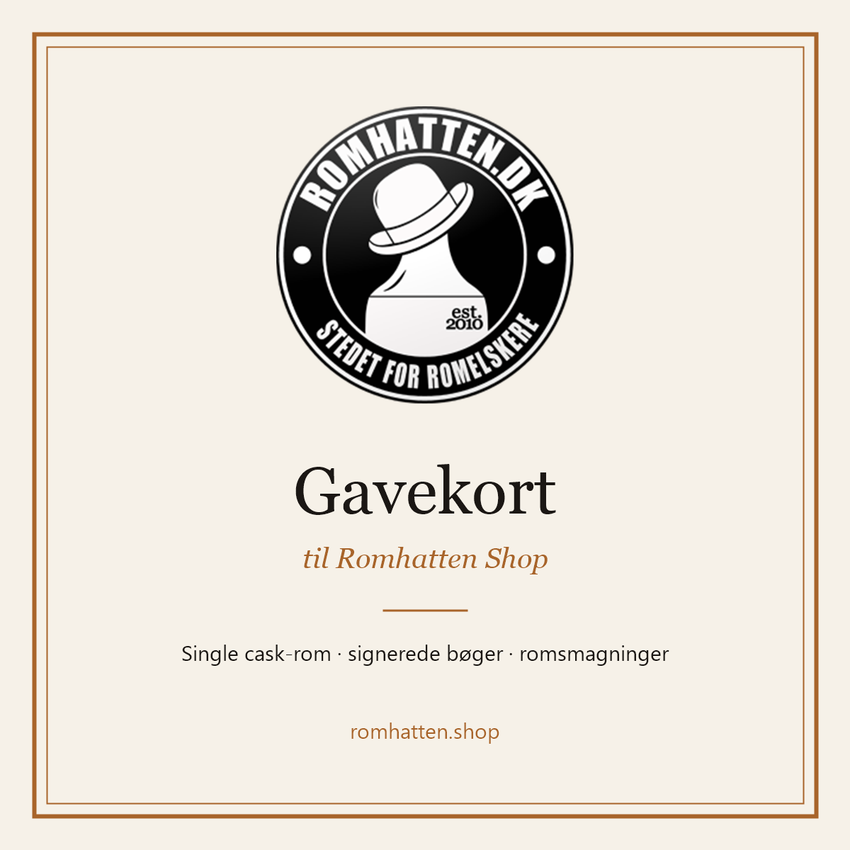 Gavekort til Romhatten Shop med Romhatten.dk-logoet