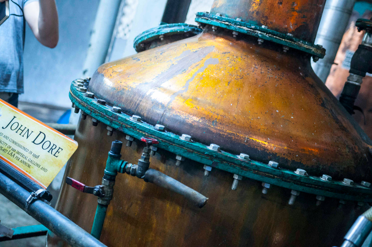 Nærbillede af John Dore 1 pot still, St. Lucia