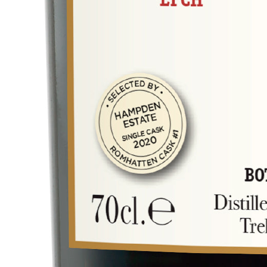 Etiket: Selected by Hampden Estate, single cask 2020 – Romhatten Cask #1, 70 cl