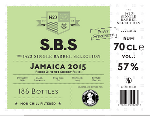 S.B.S Jamaica 2015 Pedro Ximénez Sherry Finish 57 % Selected by Romhatten